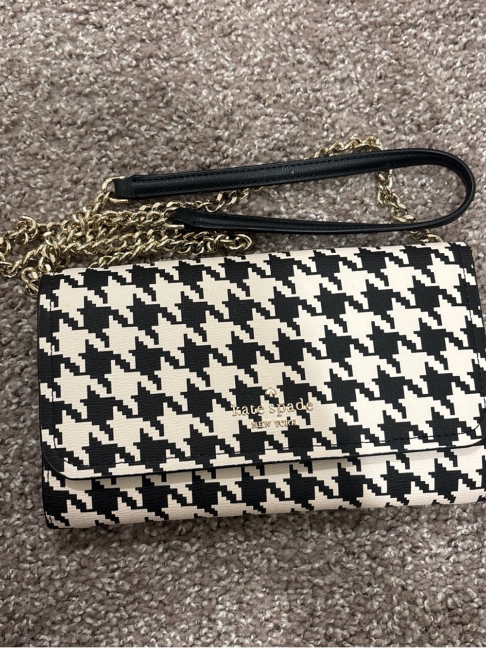 kate spade Black & White Houndstooth Chain Strap Crossbody